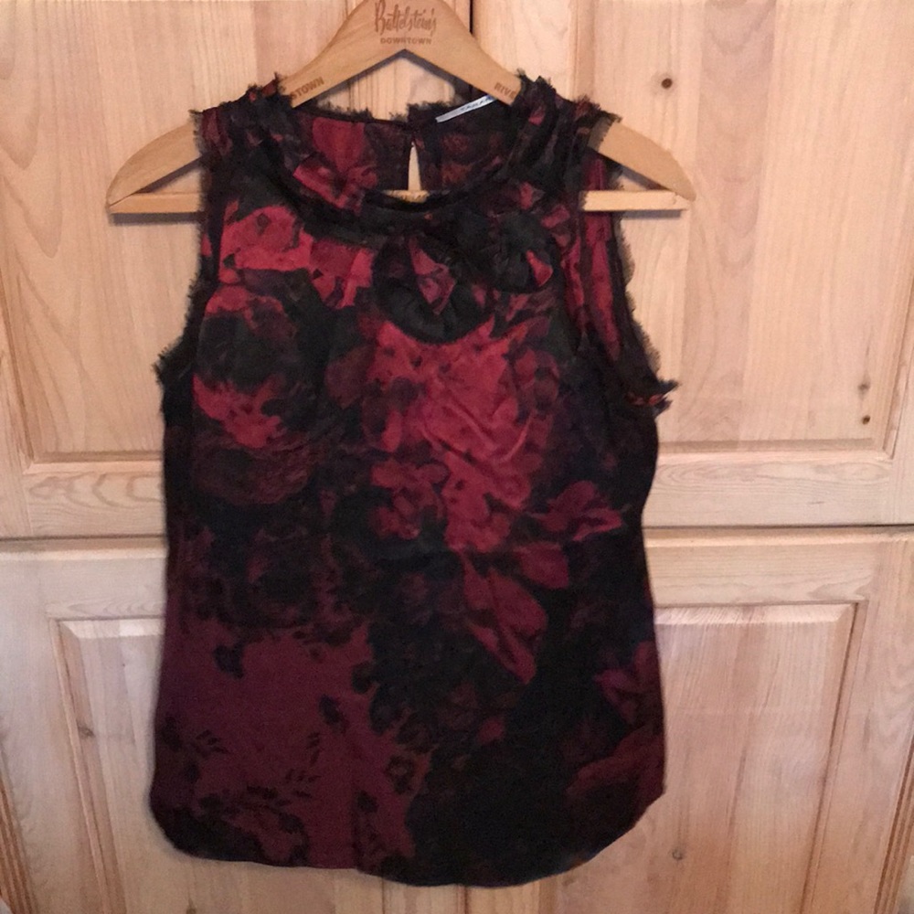 Tahiri wine and black silk sleeveless top